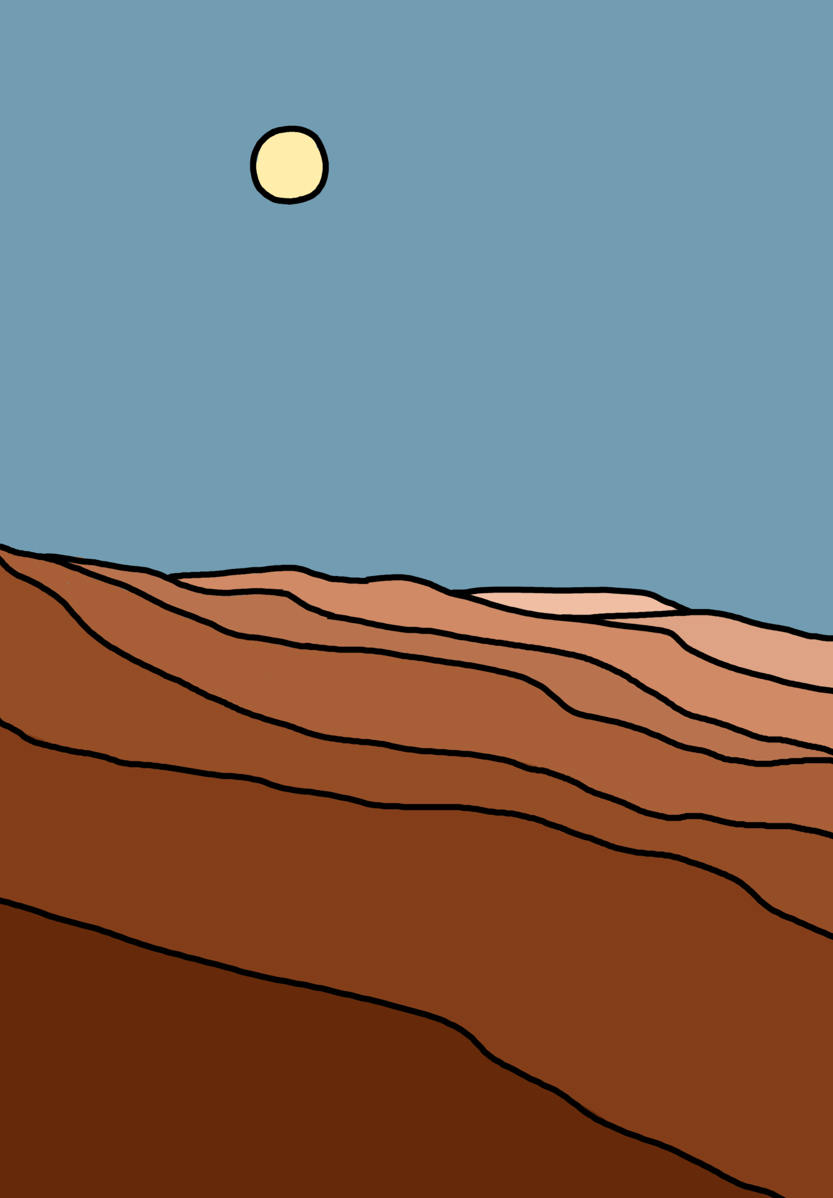 Simple poster used in the game UFO Chaser. A gradient of orange landscape and a turquoise sky, with a small off-center yellow sun.